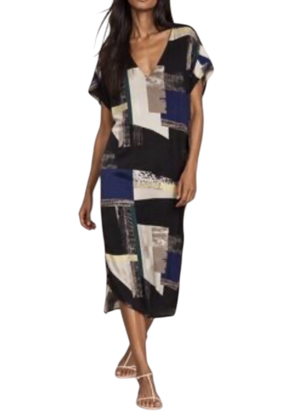 Babaton Jesse abstract print column shift midi dress size S excellent condition